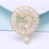 Cubic Zirconia Brooch, Brass, Flat Round, real gold plated, fashion jewelry & micro pave cubic zirconia & for woman, golden 
