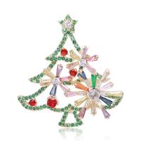 Cubic Zirconia Brooch, Brass, Christmas Tree, real gold plated, fashion jewelry & Unisex & micro pave cubic zirconia 