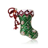 Christmas Jewelry Brooch , Zinc Alloy, Christmas Sock, gold color plated, fashion jewelry & Unisex & enamel & with rhinestone, green 
