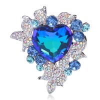 Rhinestone Zinc Alloy Brooch, Heart, silver color plated, fashion jewelry & for woman & with rhinestone 