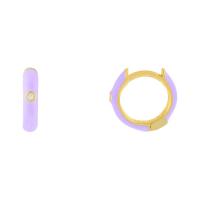 Brass Huggie Hoop Earring, gold color plated, micro pave cubic zirconia & for woman & enamel 14mm 