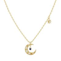Cubic Zircon Micro Pave Brass Necklace, Moon, plated, micro pave cubic zirconia & for woman Approx 17.7 Inch 
