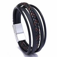PU Leather Cord Bracelets, with PU Leather & Zinc Alloy, handmade, braided bracelet & Unisex 225mm 