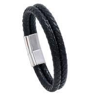 Cowhide Bracelets, with Titanium Steel, plated, Double Layer & braided bracelet & Unisex 230mm 