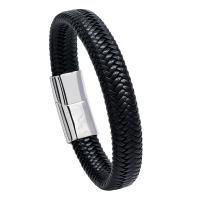PU Leather Cord Bracelets, with Titanium Steel, plated, braided bracelet & Unisex 230mm 