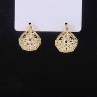 Brass Huggie Hoop Earring, gold color plated, for woman & with rhinestone & hollow, 18mm 