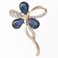 Crystal Brooch, Zinc Alloy, with Crystal, Flower, gold color plated, Unisex & with rhinestone 55mm 