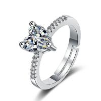 Cubic Zirconia Micro Pave Brass Finger Ring, Heart, platinum color plated, Adjustable & micro pave cubic zirconia & for woman 