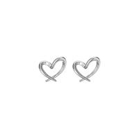 Sterling Silver Stud Earring, 925 Sterling Silver, Heart, plated, for woman & hollow 
