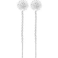 Sterling Silver Thread Through Earrings, 925 Sterling Silver, Daisy & for woman, silver color, 45mm 
