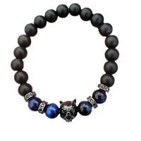 Gemstone Bracelets, Abrazine Stone, with zinc alloy bead & Tiger Eye, micro pave cubic zirconia & for man, purple, 8mm Approx 8.26 Inch 