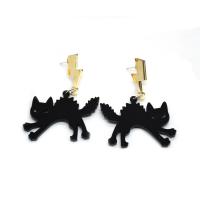 Boucle d'oreille de goutte acrylique, chat, bijoux de mode & pour femme, noire Vendu par paire