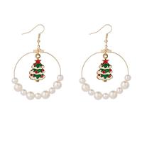 Christmas Earrings, Zinc Alloy, with Plastic Pearl, KC gold color plated, Christmas Design & fashion jewelry & for woman & enamel, 65mm 