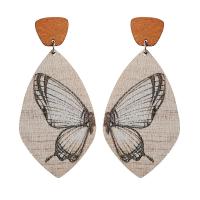 Wood Drop Earring, with Steel, fashion jewelry & with butterfly pattern & for woman 75mm 