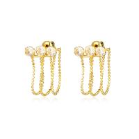 Zircon cubique (CZ) Stud Earring, laiton, Placage de couleur d'or, bijoux de mode & pour femme, doré, 25mm, Vendu par paire