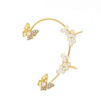 Earring Cuff and Wraps, Zinc Alloy, with ABS Plastic Pearl, Butterfly, plated, fashion jewelry & micro pave cubic zirconia & for woman & enamel 60mm 