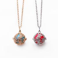 Floating Charm Necklace, Brass, Round, plated, for woman & with rhinestone & hollow 20-30mm Approx 38 cm 