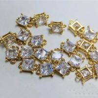 Crystal Brass Connector, with Brass, Square, gold color plated, DIY & faceted & 1/1 loop 6mm, Approx 