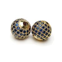 Cubic Zirconia Micro Pave Brass Beads, with Synthetic Turquoise, Round, plated, DIY & micro pave cubic zirconia 