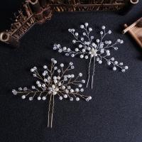 Hair Stick, Brass, with Crystal & Plastic Pearl, fashion jewelry & for woman 