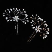 Hair Stick, Brass, with Plastic Pearl, fashion jewelry & for woman & with rhinestone 