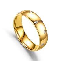 Titanium Steel Finger Ring, Unisex & micro pave cubic zirconia, golden, 6mm 