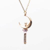 Rhinestone Zinc Alloy Necklace, with stainless steel chain, with 5cm extender chain, gold color plated, fashion jewelry & for woman & with rhinestone, golden cm 