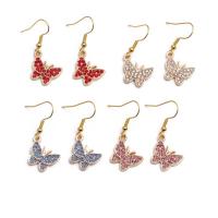 Zinc Alloy Rhinestone Drop Earring, Butterfly, gold color plated, fashion jewelry & for woman & with rhinestone 