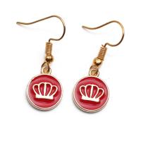 Enamel Zinc Alloy Drop Earring, Crown, gold color plated, fashion jewelry & for woman 