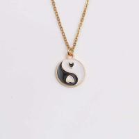 Enamel Zinc Alloy Necklace, 304 Stainless Steel Chain, with zinc alloy pendant, with 5cm extender chain, Flat Round, gold color plated, Adjustable & fashion jewelry & ying yang & for woman cm 