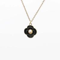 Enamel Zinc Alloy Necklace, 304 Stainless Steel Chain, with zinc alloy pendant & Plastic Pearl, with 5cm extender chain, Flower, gold color plated, Adjustable & fashion jewelry & for woman cm 