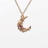 Rhinestone Zinc Alloy Necklace, 304 Stainless Steel Chain, with zinc alloy pendant, with 5cm extender chain, Moon, gold color plated, Adjustable & fashion jewelry & for woman & with rhinestone cm 