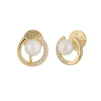 Cubic Zirconia Micro Pave Brass Earring, with Shell Pearl, plated & micro pave cubic zirconia & for woman 