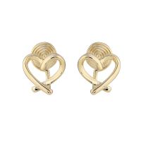 Brass Stud Earring, Heart, gold color plated & for woman 