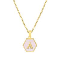 Stainless Steel Jewelry Necklace, 304 Stainless Steel, with Pearl Shell, gold color plated, Double Layer & with letter pattern & for woman, 16mm Approx 17.7 Inch 