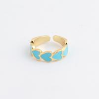 Brass Finger Ring, Heart, real gold plated, Adjustable & for woman & enamel 