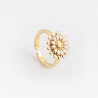 Brass Finger Ring, Flower, real gold plated, Adjustable & for woman & enamel 23mm 
