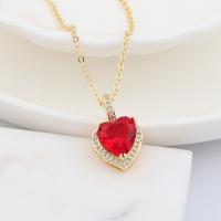Brass Cubic Zirconia Necklace, Heart, real gold plated, micro pave cubic zirconia & for woman 