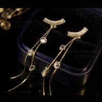Fashion Fringe Earrings, Brass, gold color plated, micro pave cubic zirconia & for woman 