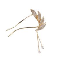 Hair Stick, Zinc Alloy, with Plastic Pearl, Flower, plated, for woman & with rhinestone 