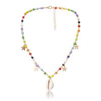 Glass Seed Beads Necklace, Brass, with Seedbead & Shell, with 2.7inch extender chain, fashion jewelry & for woman, multi-colored Approx 16.1 Inch 