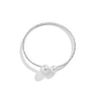 Zinc Alloy Cuff Bangle, with Plastic Pearl, fashion jewelry & for woman, silver color Approx 7.9 Inch 