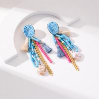 Glass Seed Beads Earring, Zinc Alloy, with Seedbead & Polyester & Shell, handmade, fashion jewelry & for woman, blue 