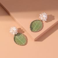 Zinc Alloy Rhinestone Drop Earring, with Plastic Pearl, fashion jewelry & for woman & with rhinestone, green 