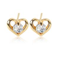 Zircon cubique (CZ) Stud Earring, alliage de zinc, coeur, Placage, bijoux de mode & pavé de micro zircon & pour femme, plus de couleurs à choisir Vendu par paire