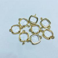 Crystal Brass Connector, with Brass, Square, gold color plated, DIY & faceted & 1/1 loop 8mm, Approx 