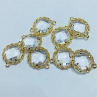 Crystal Brass Connector, with Brass, Flat Round, gold color plated, DIY & faceted & 1/1 loop 12mm, Approx 