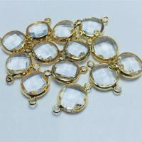 Crystal Brass Connector, with Brass, Flat Round, gold color plated, DIY & faceted & 1/1 loop Approx 