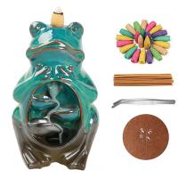 Incense Smoke Flow Backflow Holder Ceramic Incense Burner, Porcelain, Frog, handmade, for home and office & durable 