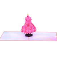 Paper 3D Greeting Card, Christmas Tree, printing, Foldable, pink 